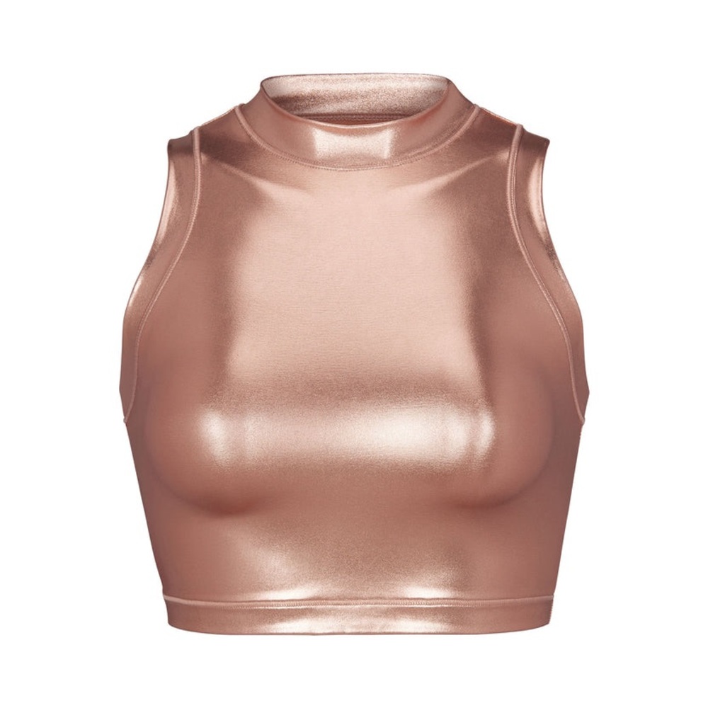 SKIMS Swim L Champagne Metallic Mock Neck Tank